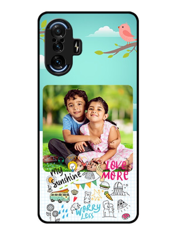 Custom Poco F3 GT Photo Printing on Glass Case - Doodle love Design