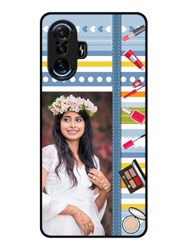 Custom Poco F3 GT Personalized Glass Phone Case - Makeup Icons Design