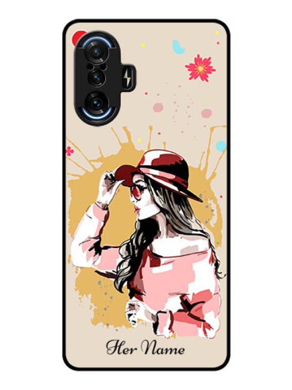 Custom Poco F3 Gt Photo Printing on Glass Case - Women with pink hat Design