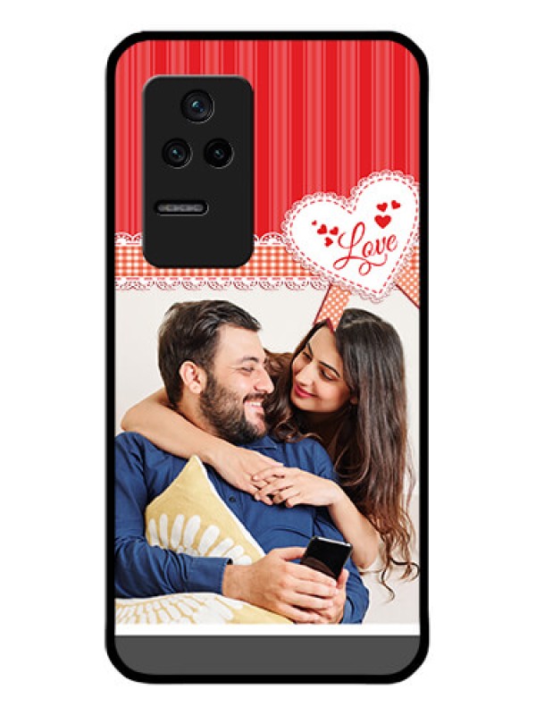 Custom Poco F4 5G Custom Glass Mobile Case - Red Love Pattern Design