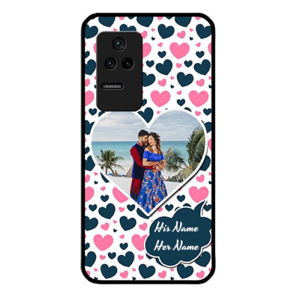 Poco F4 5G Custom Glass Phone Case - Pink & Blue Heart Design