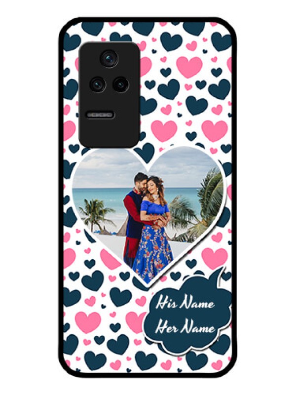 Custom Poco F4 5G Custom Glass Phone Case - Pink & Blue Heart Design