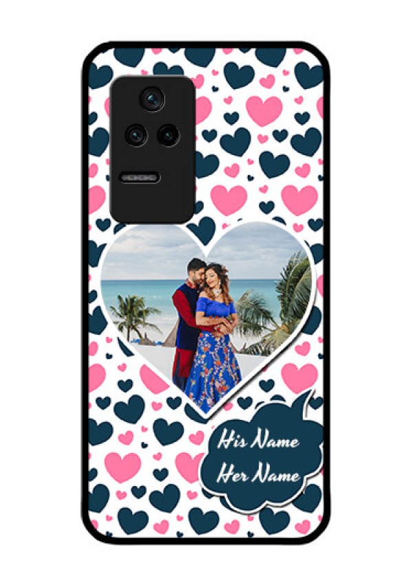 Poco F4 5G Custom Glass Phone Case - Pink & Blue Heart Design