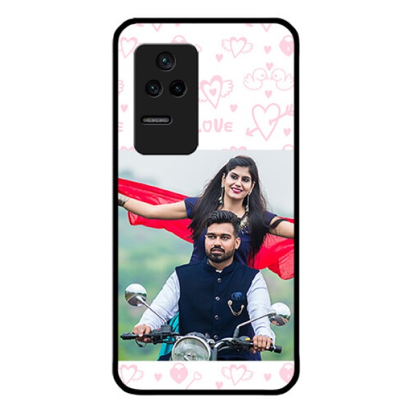 Poco F4 5G Custom Glass Mobile Case - Pink Flying Heart Design