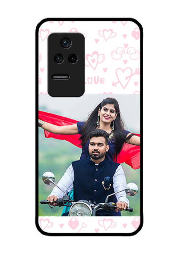 Poco F4 5G Custom Glass Mobile Case - Pink Flying Heart Design