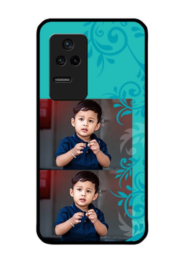 Poco F4 5G Personalized Glass Phone Case - with Photo and Green Floral Design
