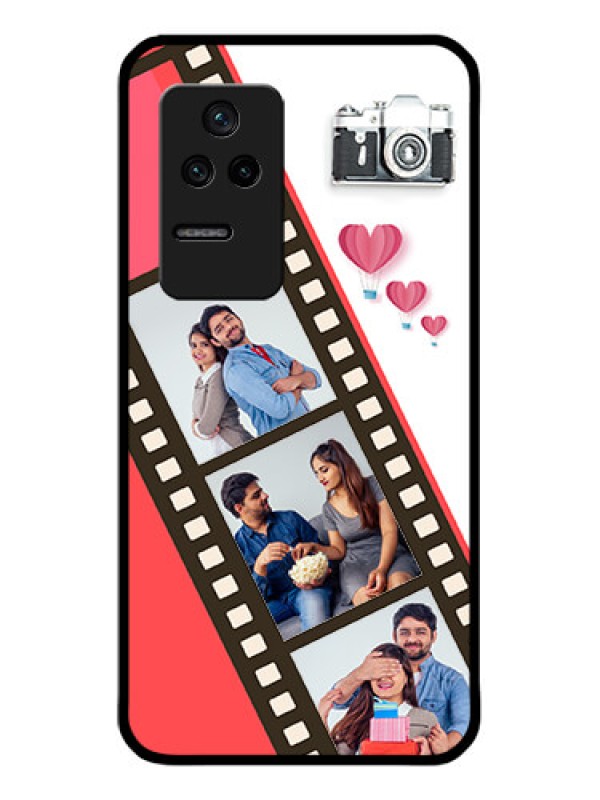 Custom Poco F4 5G Personalized Glass Phone Case - 3 Image Holder with Film Reel