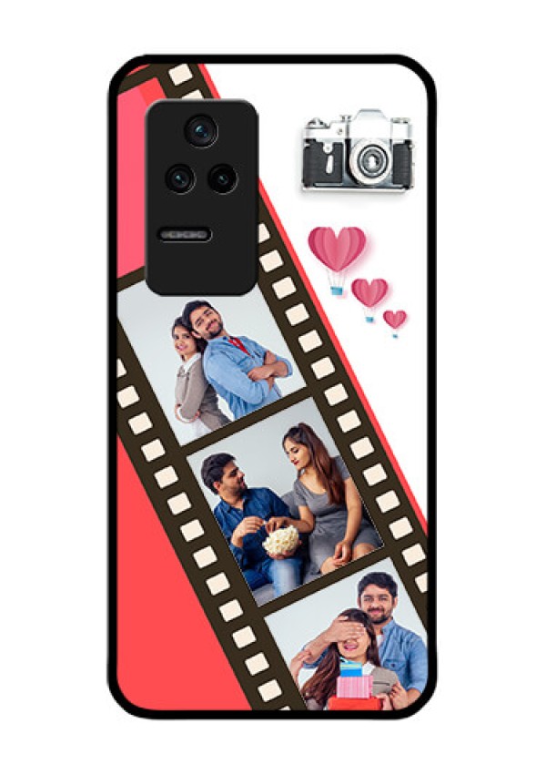 Poco F4 5G Personalized Glass Phone Case - 3 Image Holder with Film Reel