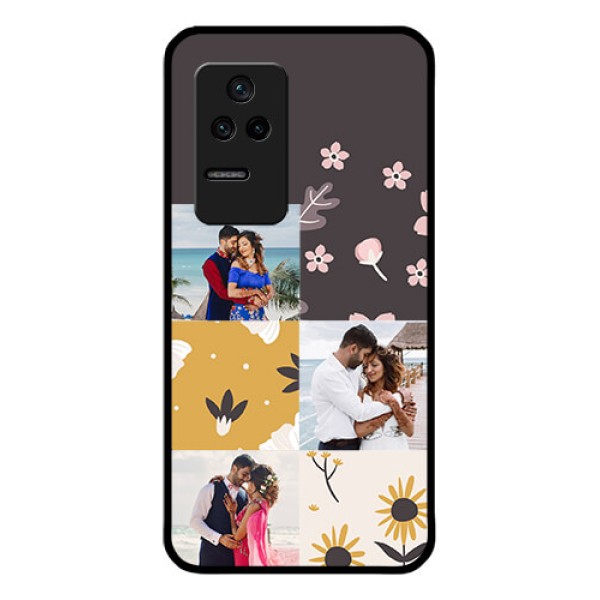 Poco F4 5G Photo Printing on Glass Case - 3 Images with Floral Design Poco F4 5G Photo Printing on Glass Case - 3 Images with Floral Design