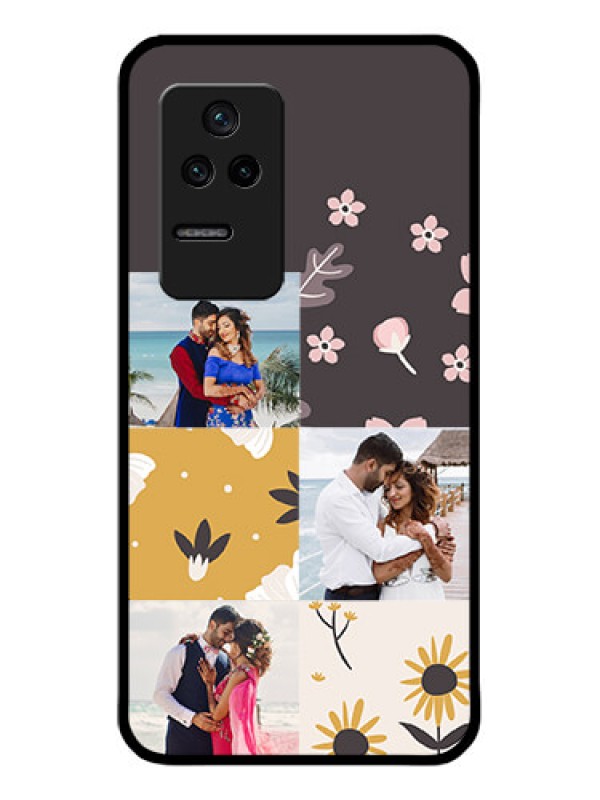 Custom Poco F4 5G Photo Printing on Glass Case - 3 Images with Floral Design