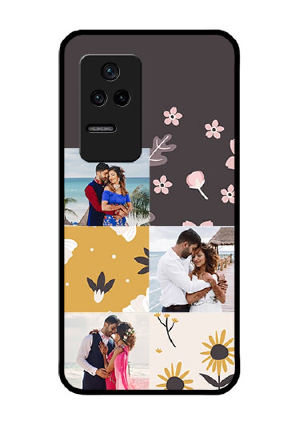 Poco F4 5G Photo Printing on Glass Case - 3 Images with Floral Design