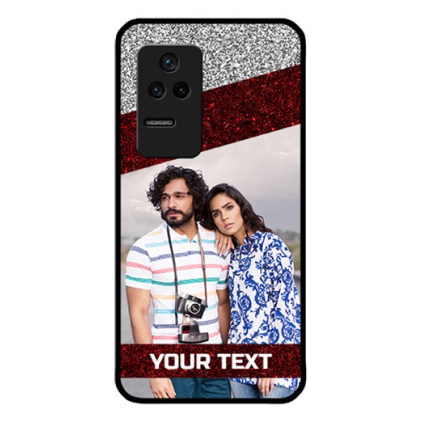 Poco F4 5G Personalized Glass Phone Case - Image Holder with Glitter Strip Design Poco F4 5G Personalized Glass Phone Case - Image Holder with Glitter Strip Design