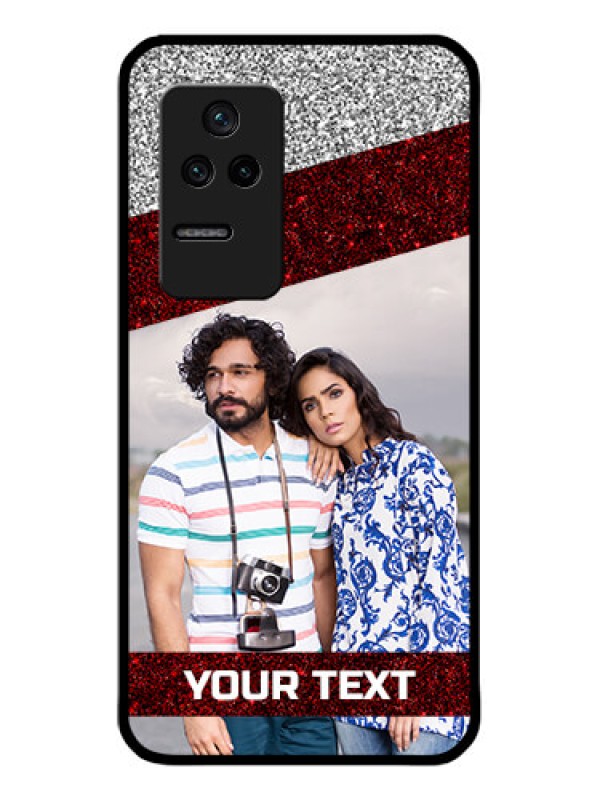 Custom Poco F4 5G Personalized Glass Phone Case - Image Holder with Glitter Strip Design