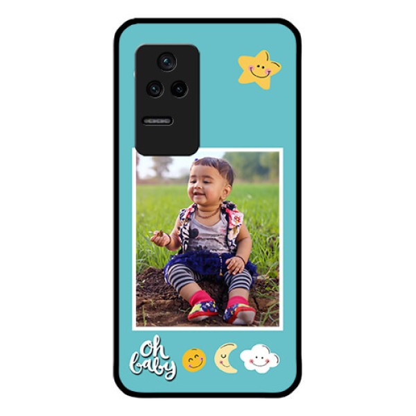 Poco F4 5G Personalized Glass Phone Case - Smiley Kids Stars Design