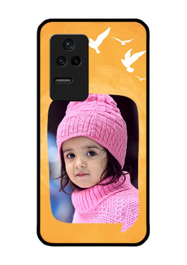 Poco F4 5G Personalized Glass Phone Case - Water Color Design with Bird Icons
