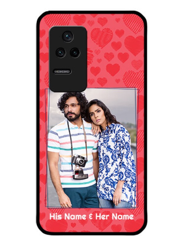 Custom Poco F4 5G Photo Printing on Glass Case - with Red Heart Symbols Design