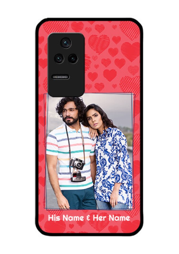 Poco F4 5G Photo Printing on Glass Case - with Red Heart Symbols Design