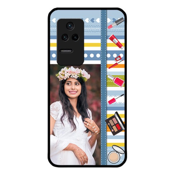 Poco F4 5G Personalized Glass Phone Case - Makeup Icons Design