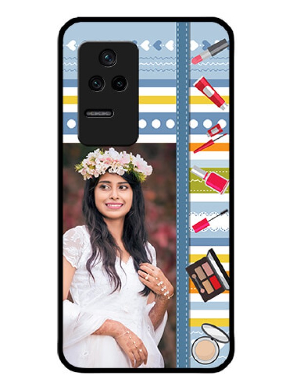 Custom Poco F4 5G Personalized Glass Phone Case - Makeup Icons Design