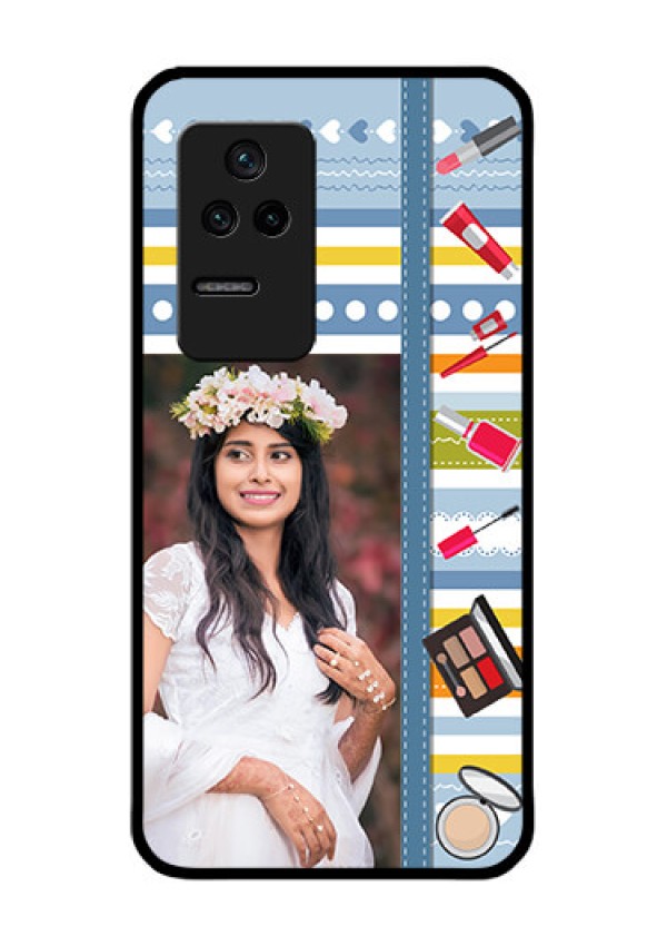 Poco F4 5G Personalized Glass Phone Case - Makeup Icons Design