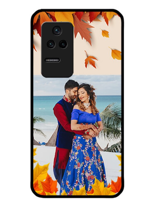 Custom Poco F4 5G Photo Printing on Glass Case - Autumn Maple Leaves Design