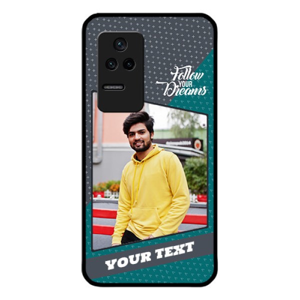Poco F4 5G Personalized Glass Phone Case - Background Pattern Design with Quote