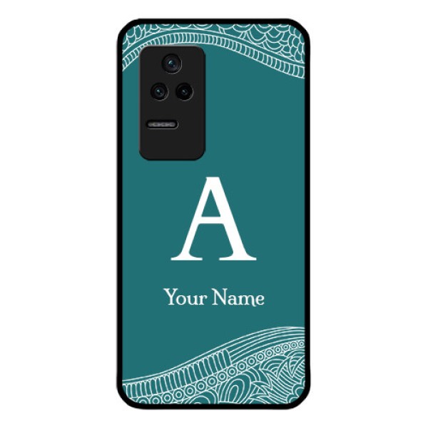 Poco F4 5G Personalized Glass Phone Case - line art pattern with custom name Design