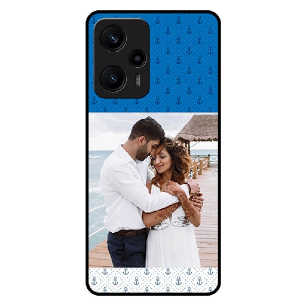 Poco F5 Photo Printing on Glass Case - Blue Anchors Design