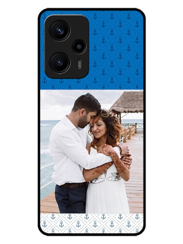 Custom Poco F5 Photo Printing on Glass Case - Blue Anchors Design
