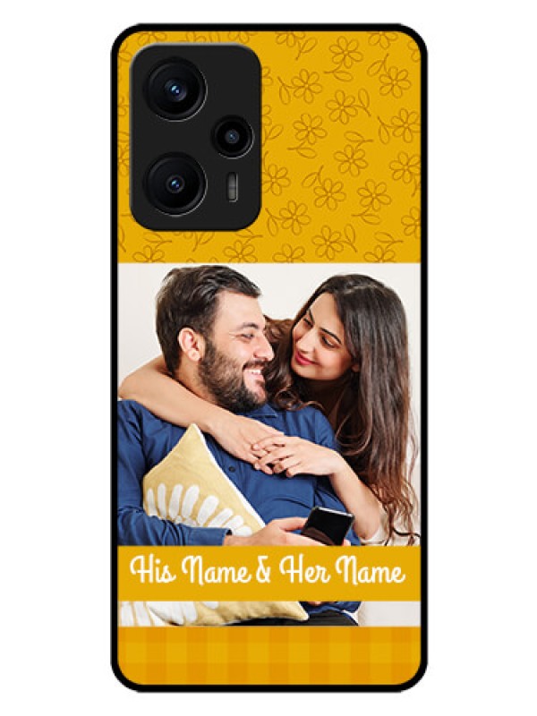 Custom Poco F5 Custom Glass Mobile Case - Yellow Floral Design