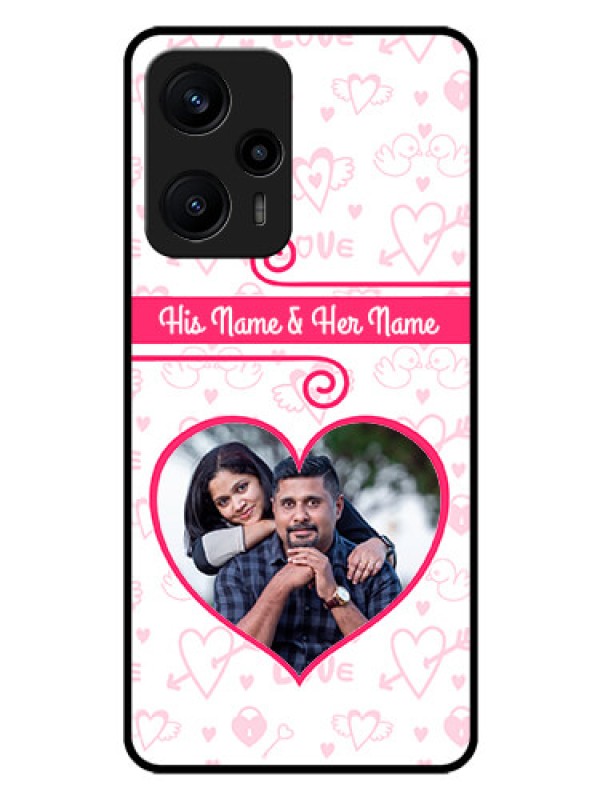 Custom Poco F5 Personalized Glass Phone Case - Heart Shape Love Design
