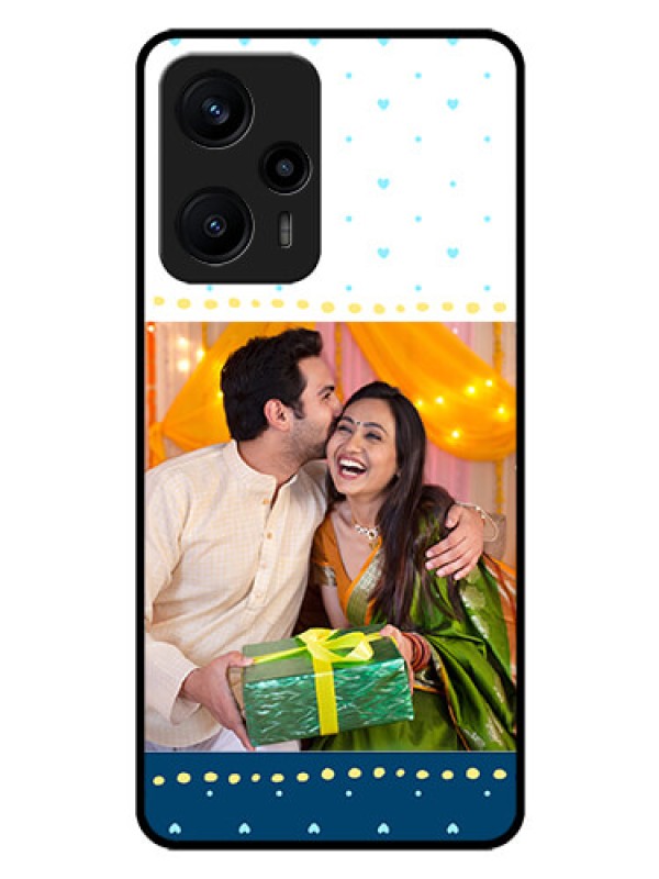 Custom Poco F5 Personalized Glass Phone Case - White and Blue Abstract Design