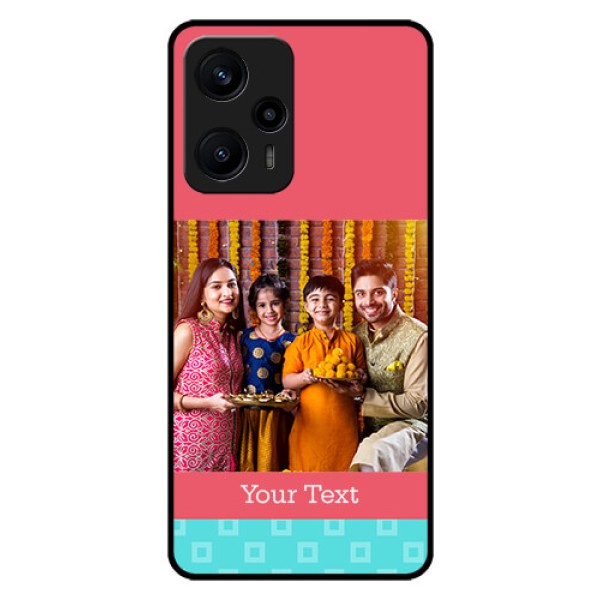Poco F5 Personalized Glass Phone Case - Peach & Blue Color Design Poco F5 Personalized Glass Phone Case - Peach & Blue Color Design
