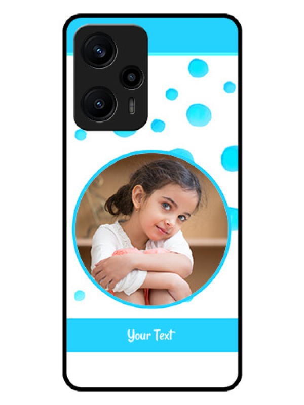 Custom Poco F5 Photo Printing on Glass Case - Blue Bubbles Pattern Design