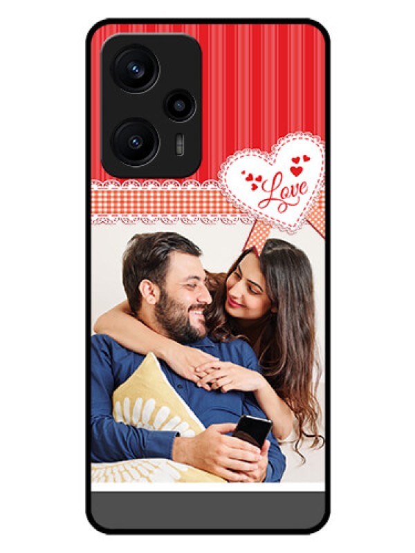 Custom Poco F5 Custom Glass Mobile Case - Red Love Pattern Design