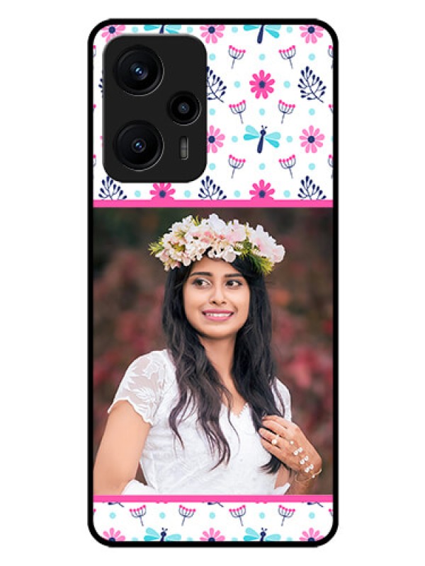 Custom Poco F5 Photo Printing on Glass Case - Colorful Flower Design