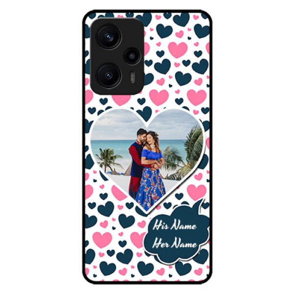 Poco F5 Custom Glass Phone Case - Pink & Blue Heart Design