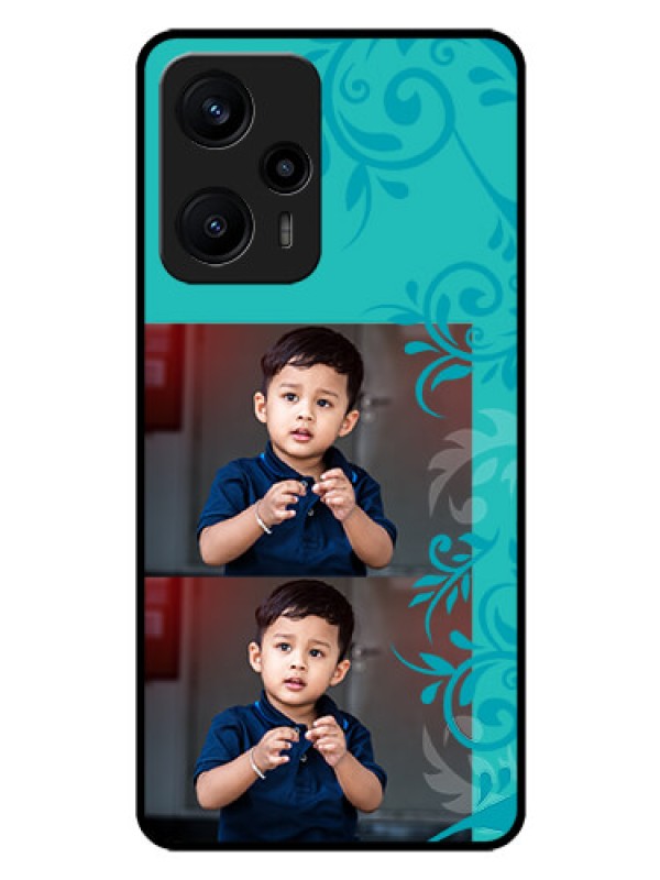 Custom Poco F5 Personalized Glass Phone Case - with Photo and Green Floral Design