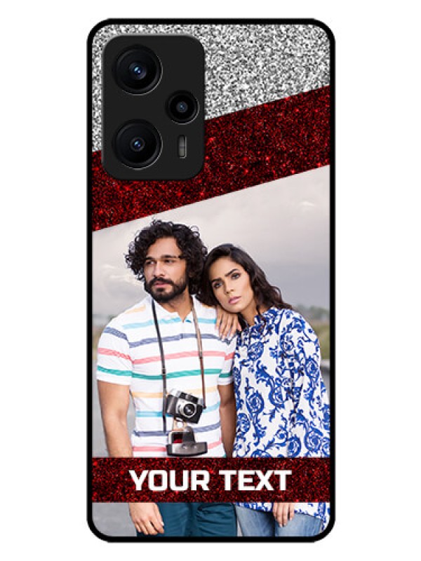 Custom Poco F5 Personalized Glass Phone Case - Image Holder with Glitter Strip Design