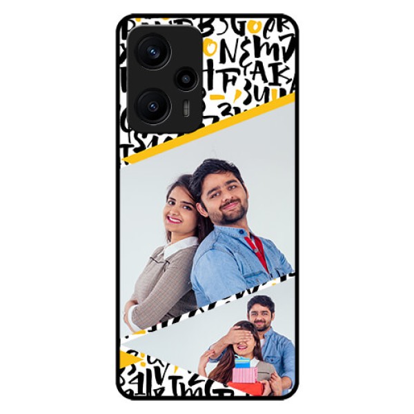 Poco F5 Custom Glass Mobile Case - Letters Pattern Design