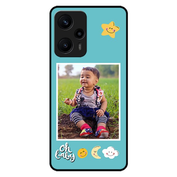 Poco F5 Personalized Glass Phone Case - Smiley Kids Stars Design