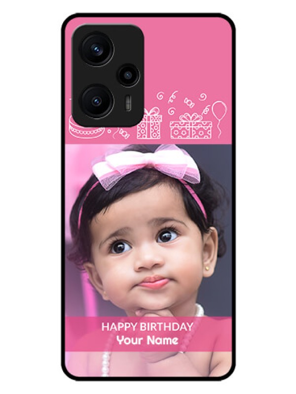 Custom Poco F5 Photo Printing on Glass Case - with Birthday Line Art Design
