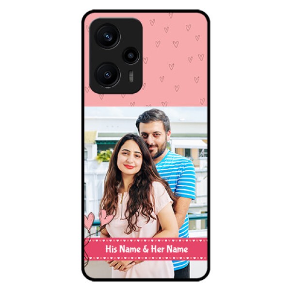 Poco F5 Personalized Glass Phone Case - Love Design Peach Color