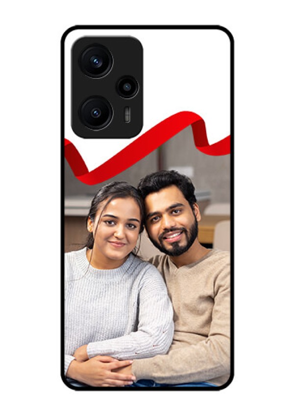 Poco F5 Photo Printing on Glass Case - Red Ribbon Frame Design