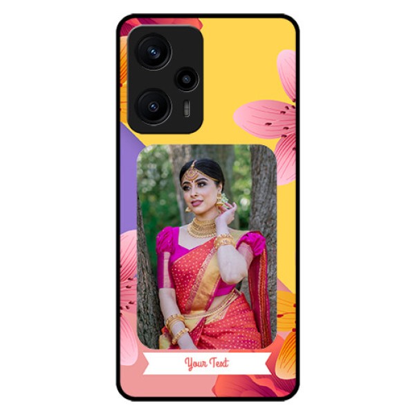 Poco F5 Custom Glass Mobile Case - 3 Image With Vintage Floral Design Poco F5 Custom Glass Mobile Case - 3 Image With Vintage Floral Design