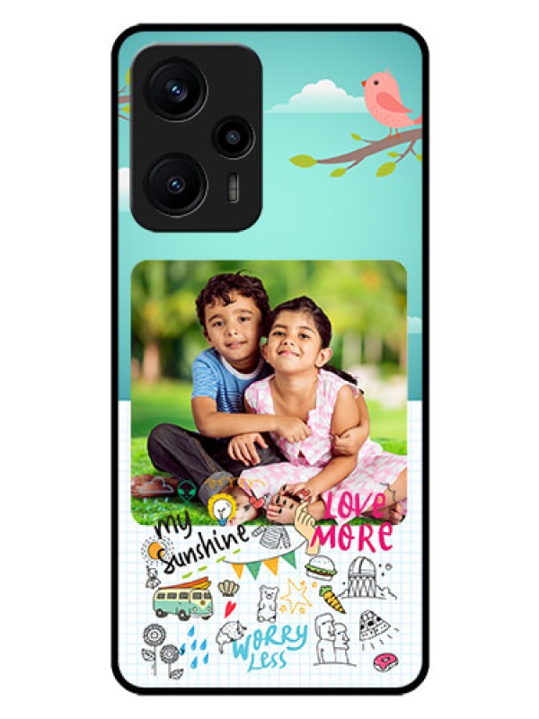 Custom Poco F5 Photo Printing on Glass Case - Doodle love Design