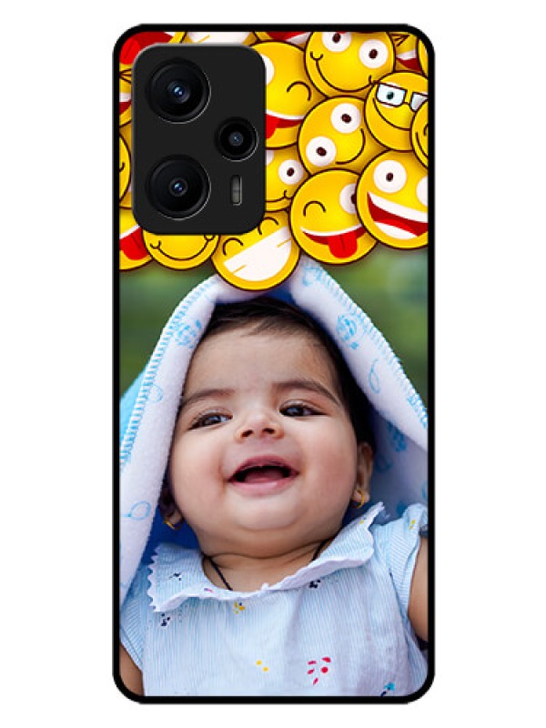 Custom Poco F5 Custom Glass Mobile Case - with Smiley Emoji Design