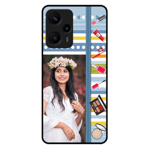 Poco F5 Personalized Glass Phone Case - Makeup Icons Design