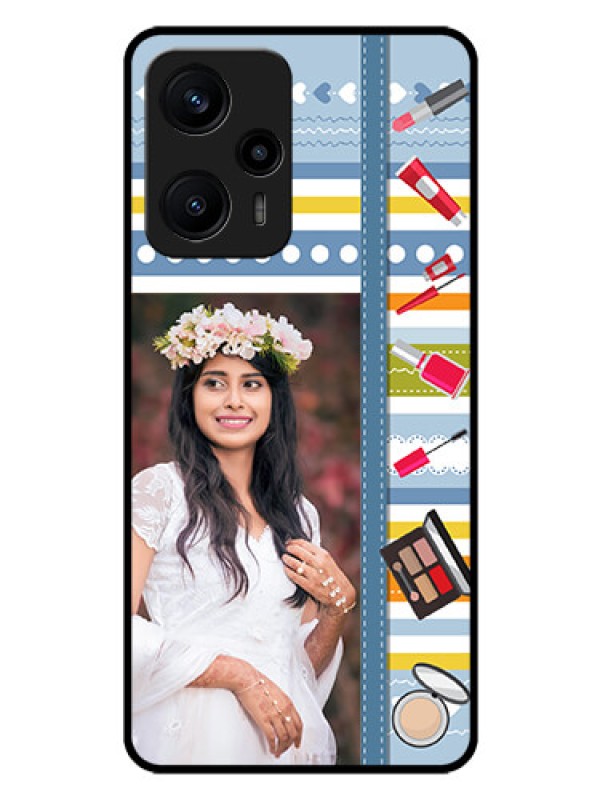 Custom Poco F5 Personalized Glass Phone Case - Makeup Icons Design