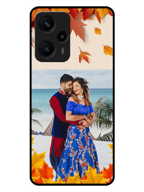 Custom Poco F5 Photo Printing on Glass Case - Autumn Maple Leaves Design